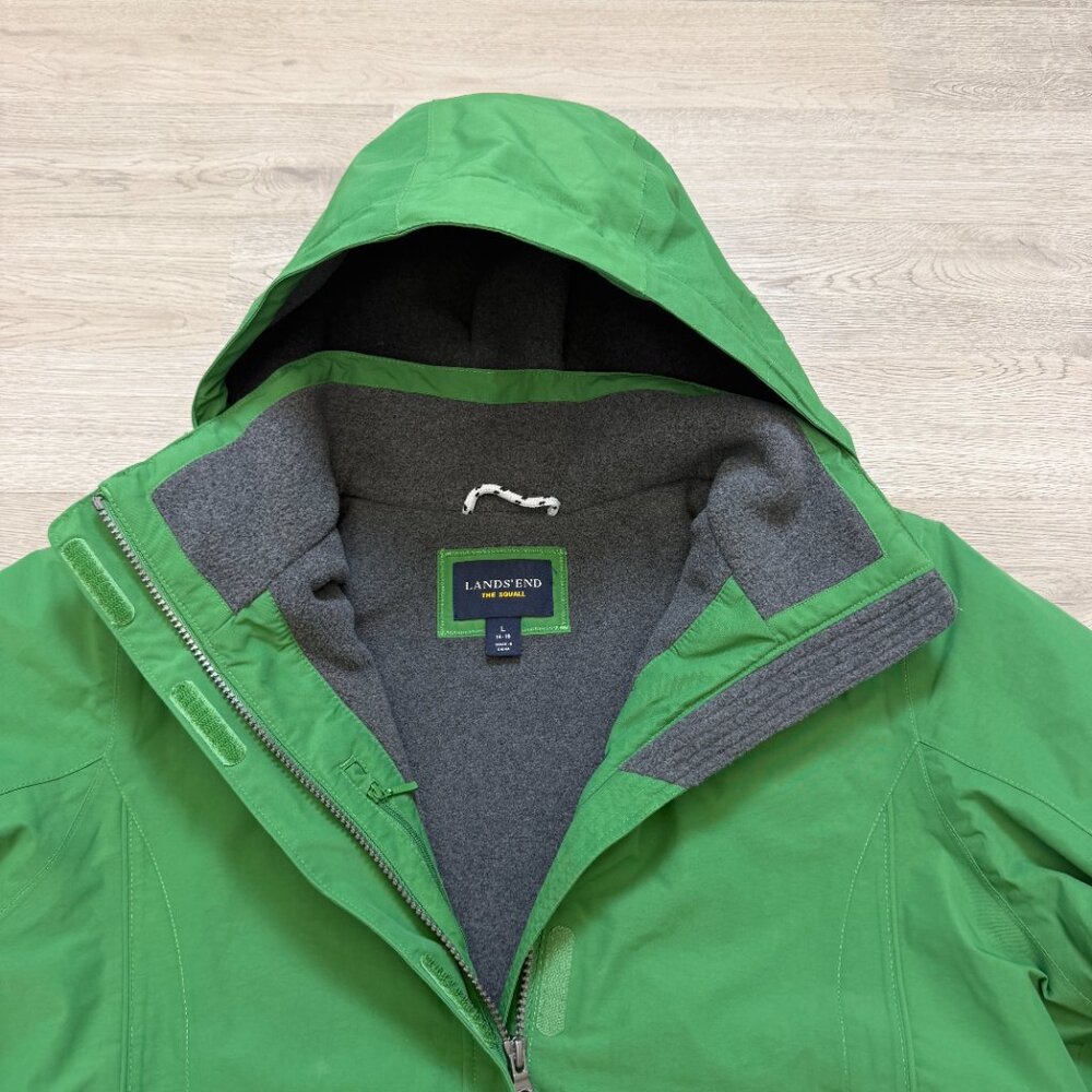 Lands' End Squall Waterproof Fleece Lined Hooded Parka Coat Green Womens L 14-16 - Picture 4 of 16